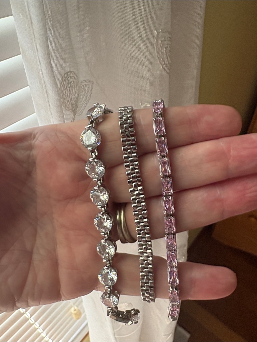 Pretty Bird Silver and Pink Crystal Layered Bracelet Trio